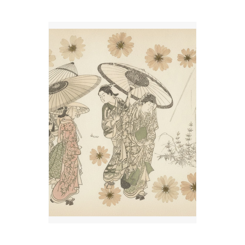 Botanical — A Lady With Three Attendants In The Rain — Matte Poster