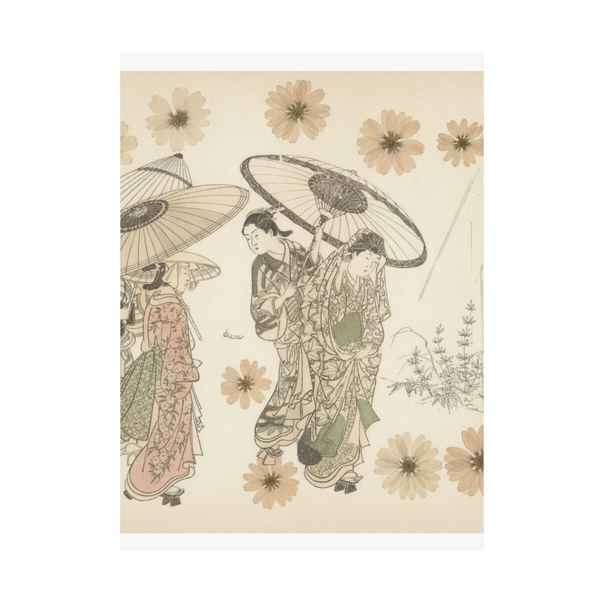 Botanical — A Lady With Three Attendants In The Rain — Matte Poster