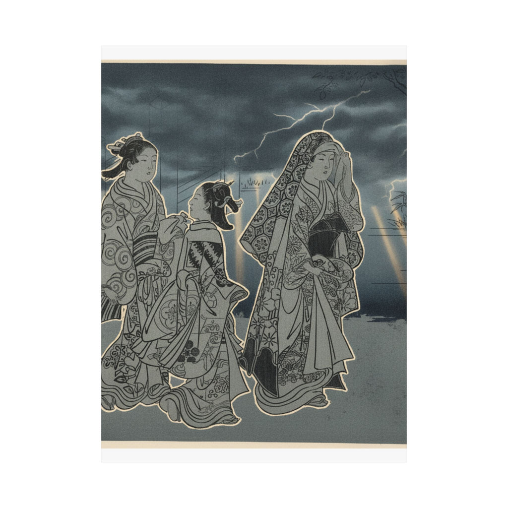 Dramatic Storm — A Courtesan Followed By Two Girl Attendants — Matte Poster