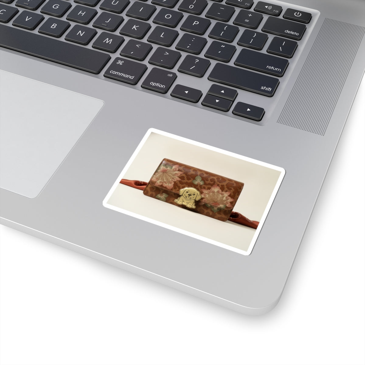 Product Marketing — Leather Purse With A Buckle In The Shape Of A Puppy — Kiss-Cut Sticker