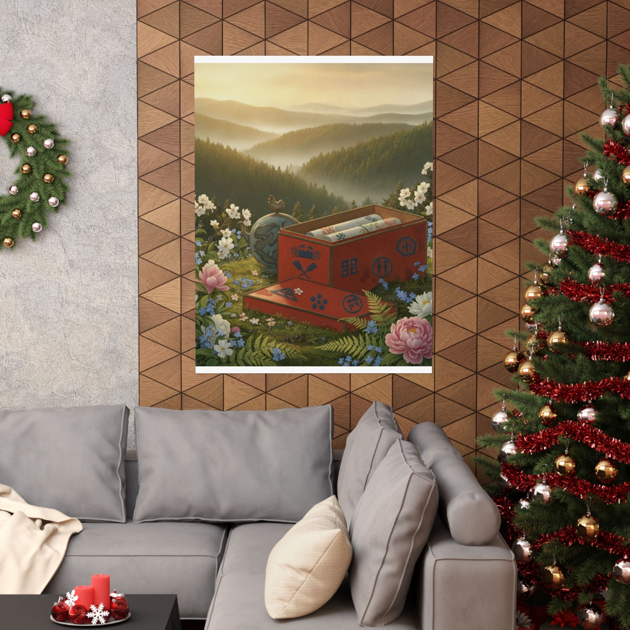 Scenic Nature — Red Lacquer Box And Water-Pot — Matte Poster