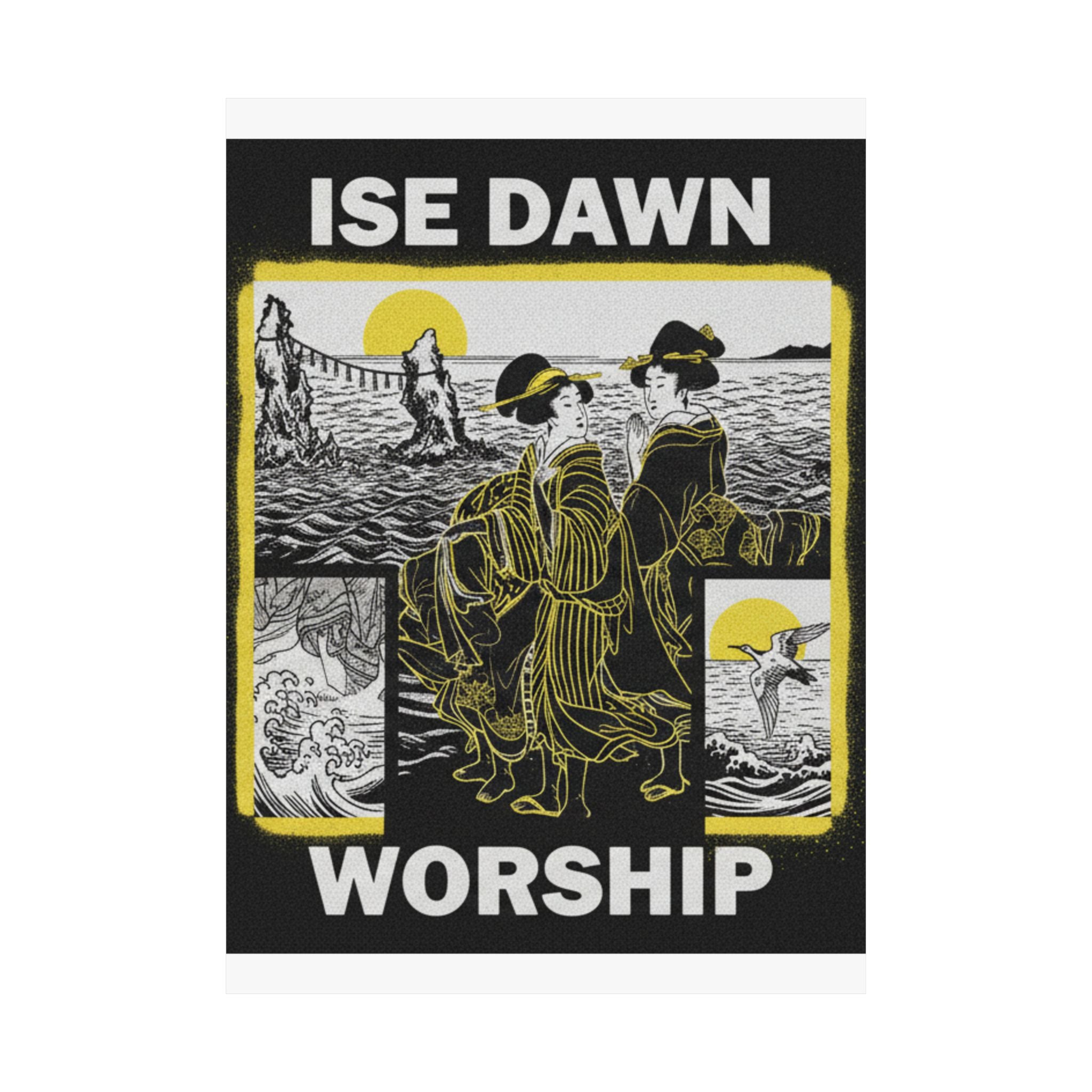 Streetwear Collage — Women Worshipping The Rising Sun Between The Twin Rocks At Ise — Matte Poster