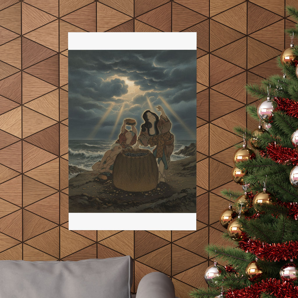 Dramatic Storm — Fisherwoman With A Basket And Two Boys — Matte Poster