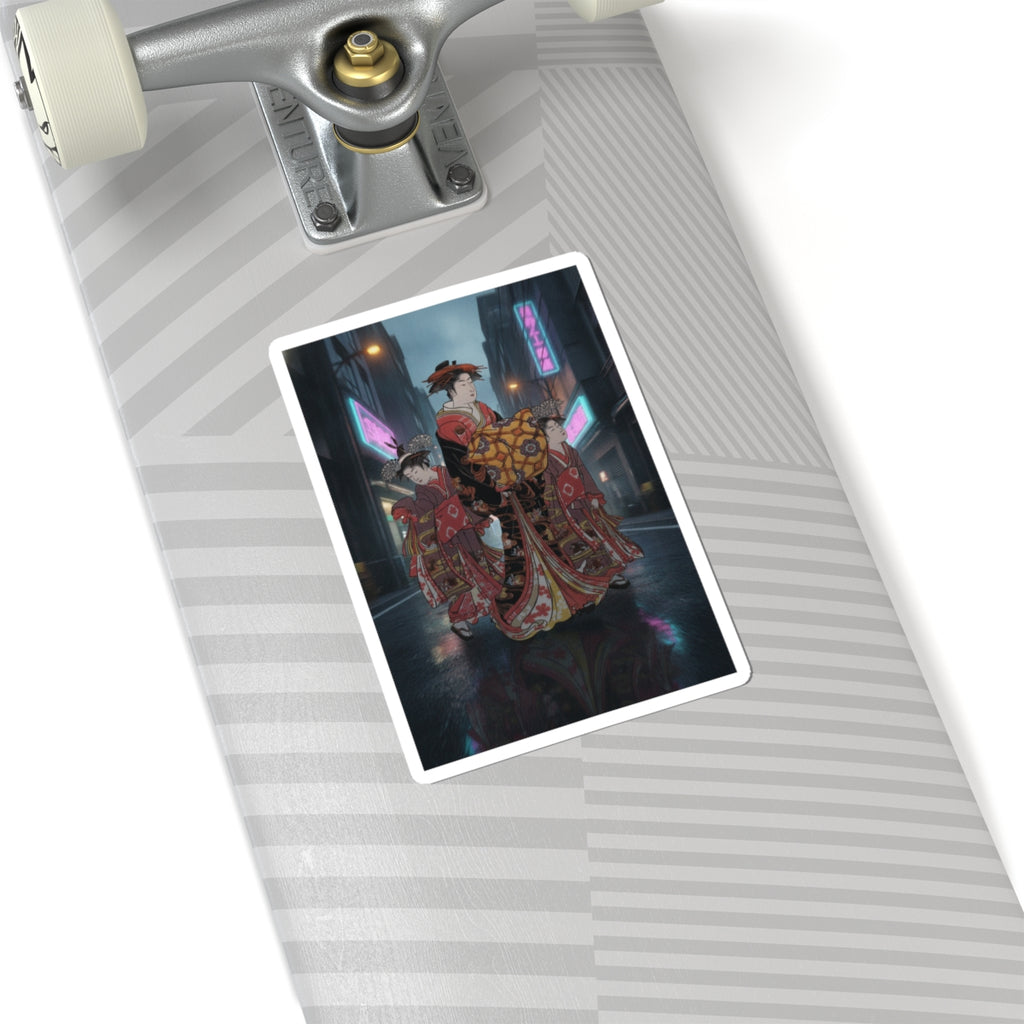 Fast Furious — An Oiran Accompanied By Two Kamuro — Kiss-Cut Sticker