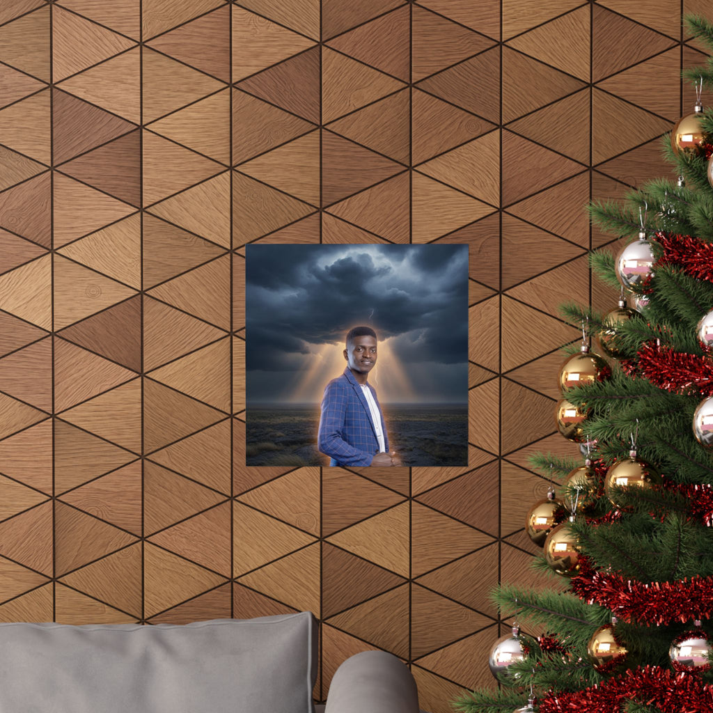 Smiling Man Blue Check Blazer Storm Sunrays Matte Poster
