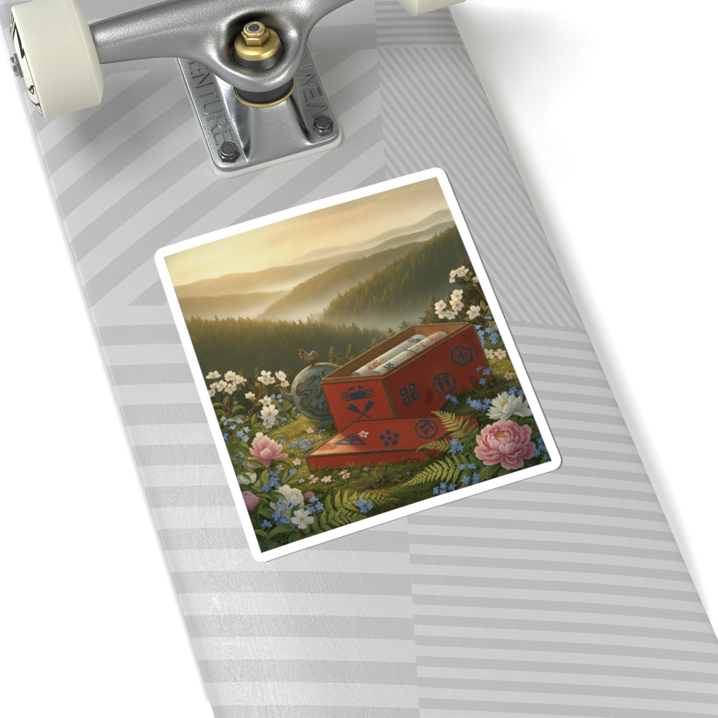 Scenic Nature — Red Lacquer Box And Water-Pot — Kiss-Cut Sticker