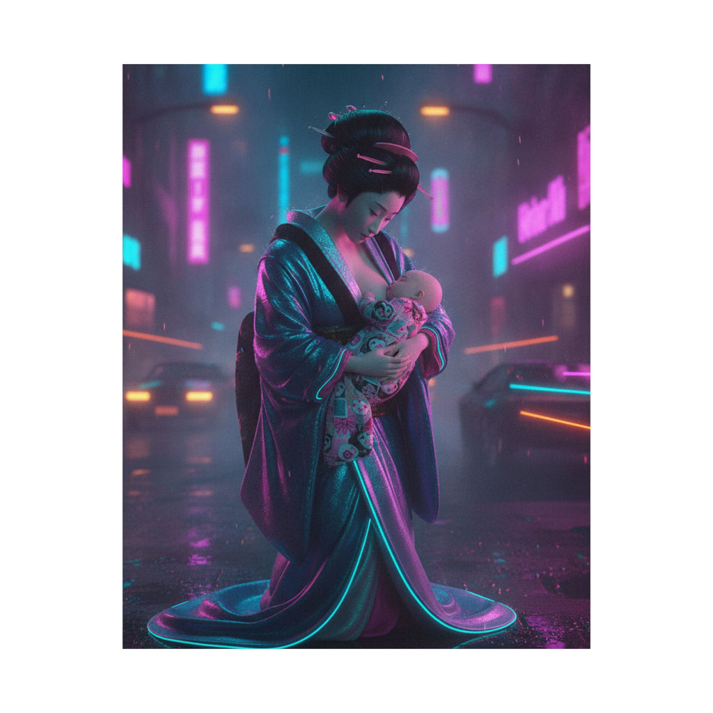Neon Noir — Young Mother Nursing Her Baby — Matte Poster