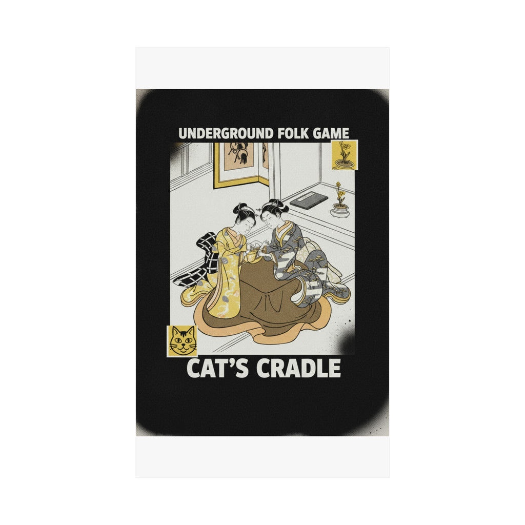 Streetwear Collage — Two Young Women Seated By A Kotatsu Playing Cat'S Cradle — Matte Poster