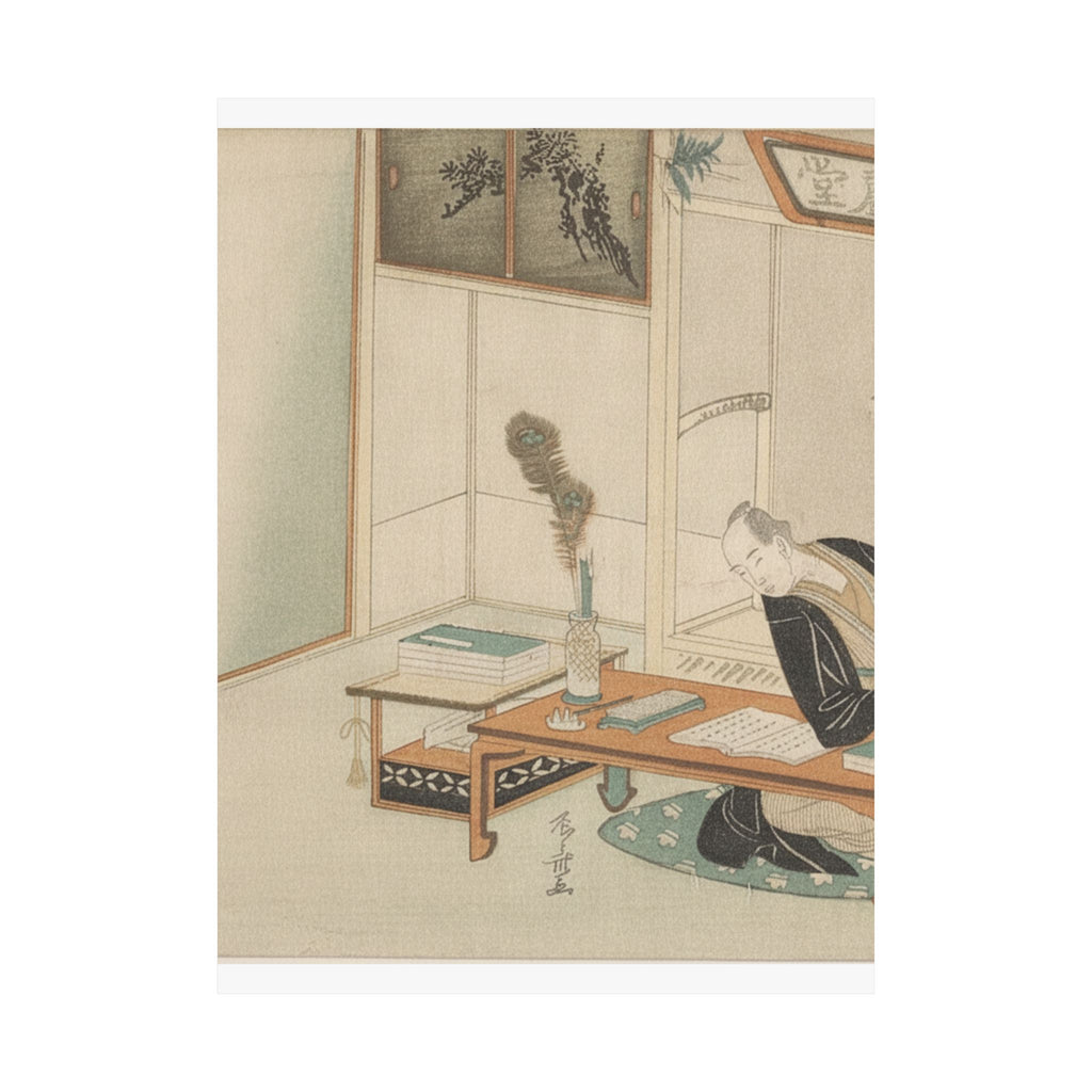 Botanical — Man Seated With His Reading And Writing Materials Before Him — Matte Poster