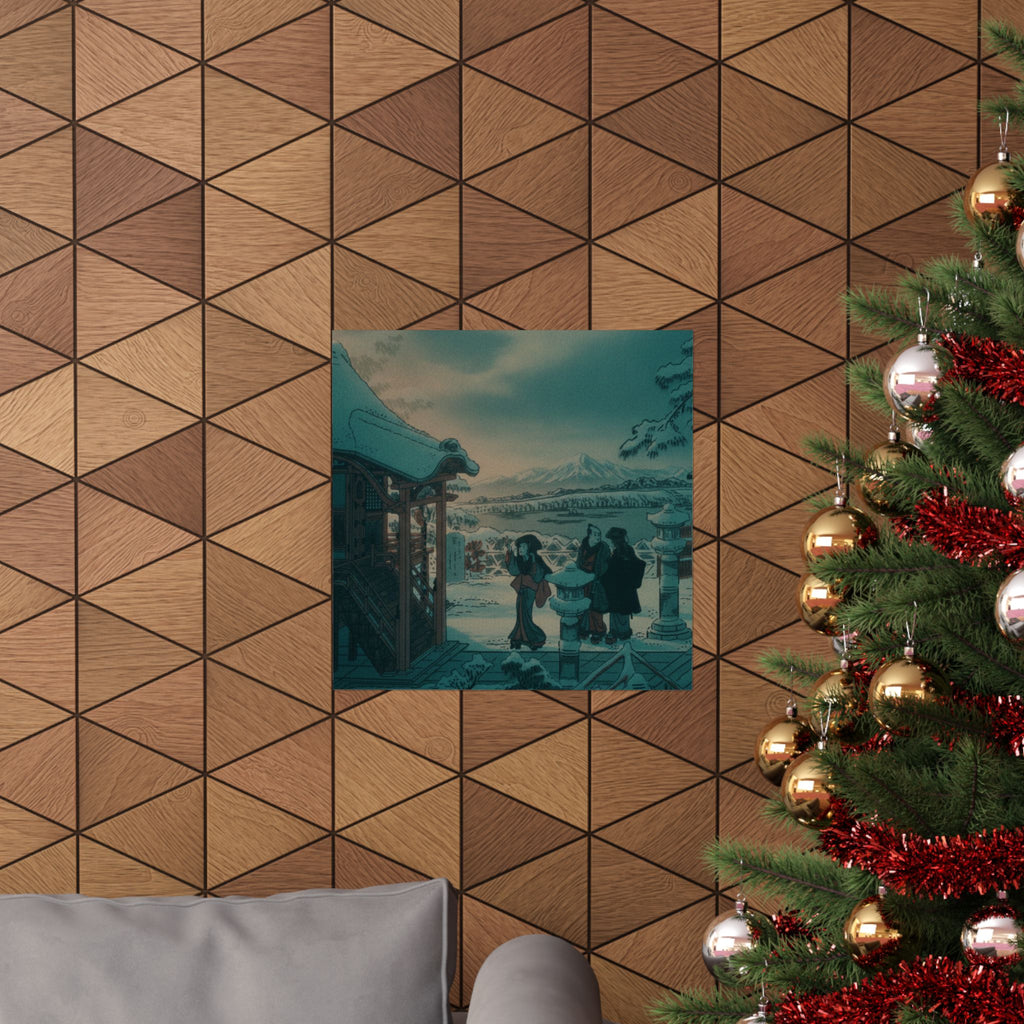 Cinematic — Snow Scene With Figures Outside A Temple — Matte Poster